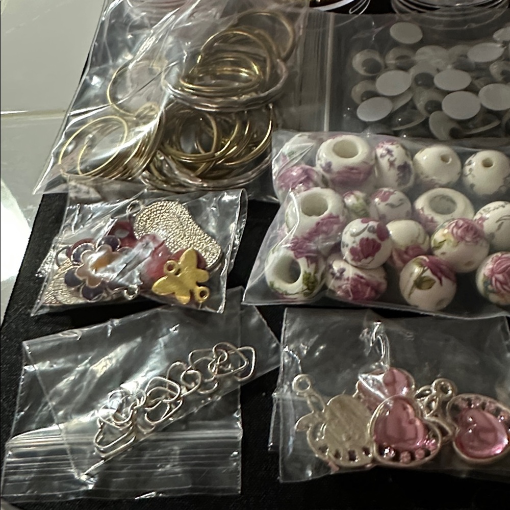 Assorted Jewelry Findings & Floral Ceramic Beads - Mixed Metal & Pink Accents - Picture 4 of 5